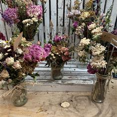 Upcycled jar of dried flowers 